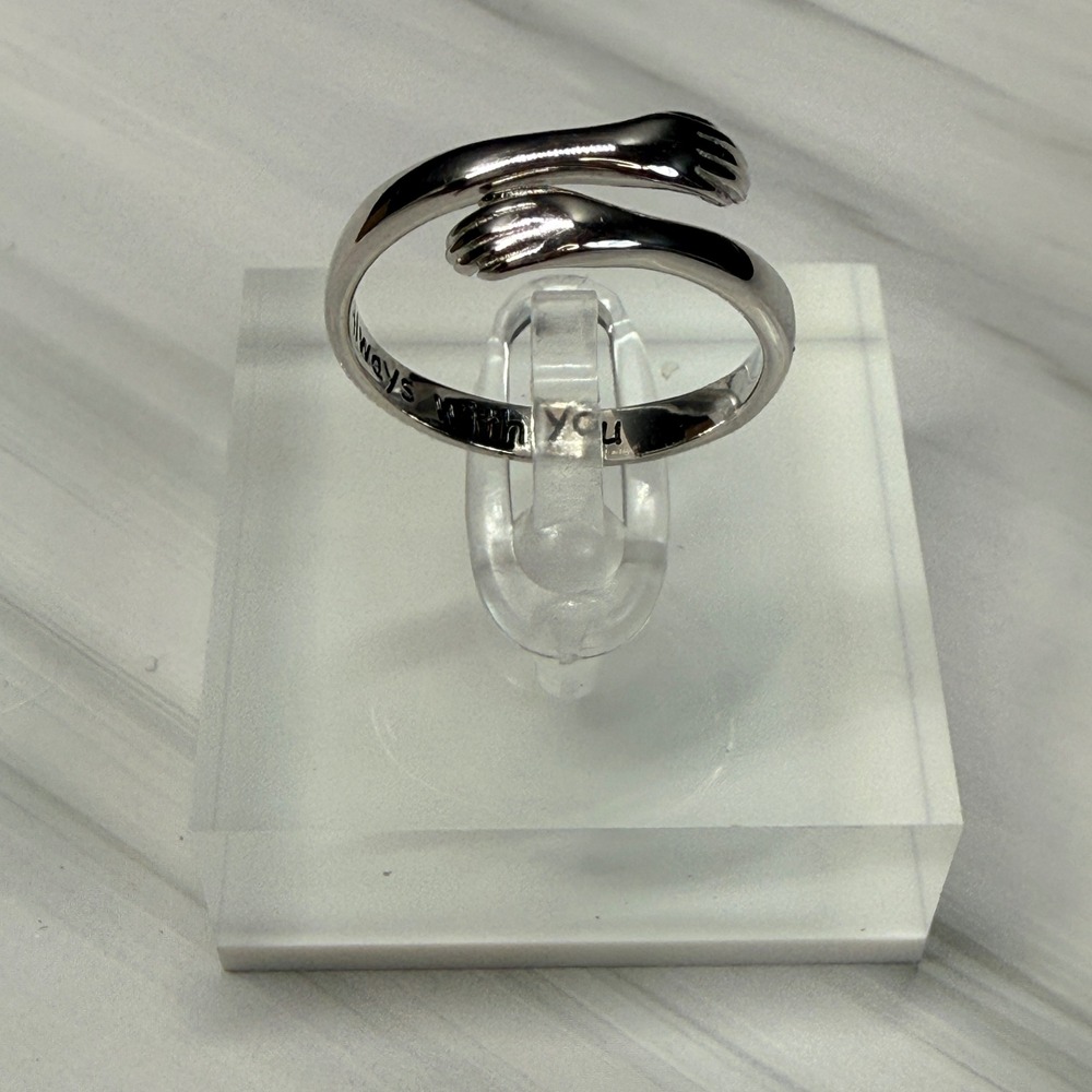 S999 Silver Hug Ring Always With You Engraved Adjustable Bypass Band Size 8.5